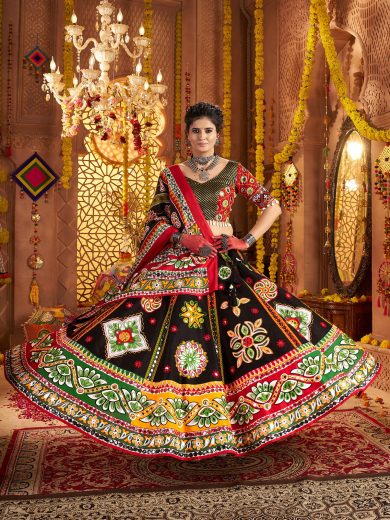 Royal Noir Chaniya Choli – Aari & Foil Elegance in Organic Cotton