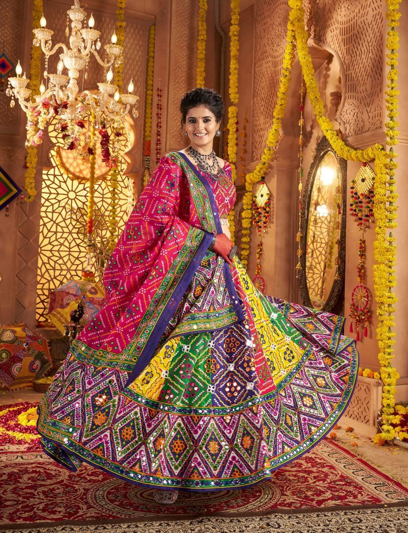 Rangdeep Chaniya Choli – Aari & Foil Printed Elegance in Organic Cotton