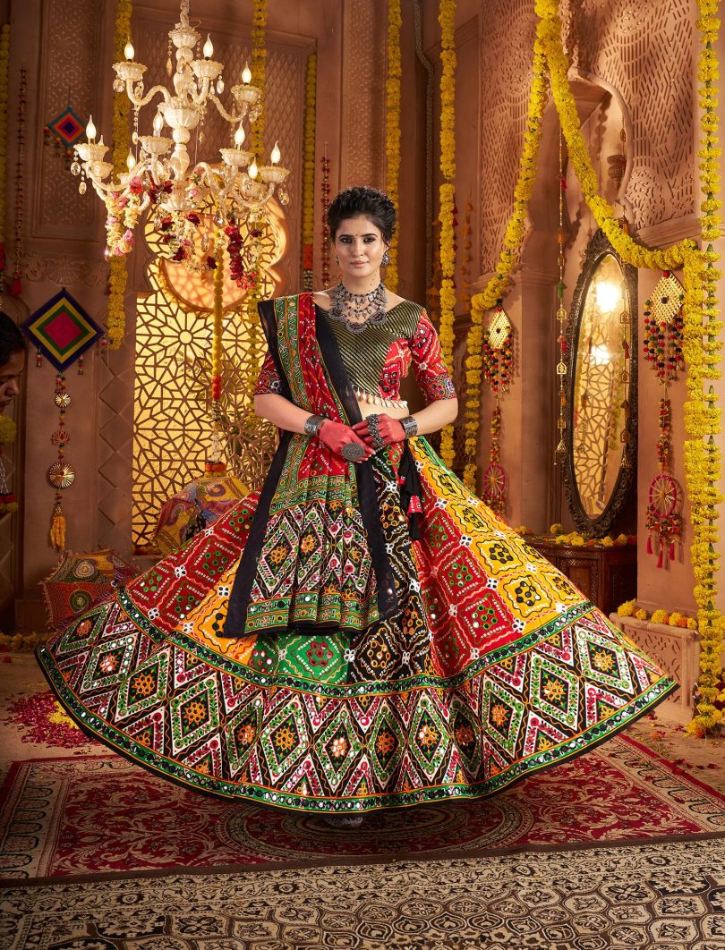 RangSaaj Chaniya Choli – Multi-Hued Aari & Foil Glam in Organic Cotton