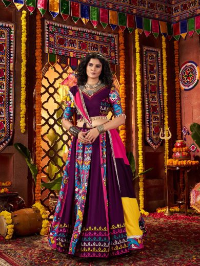 Royal Velvet Bloom Chaniya Choli – Purple Radiance in Multi-thread Handwork
