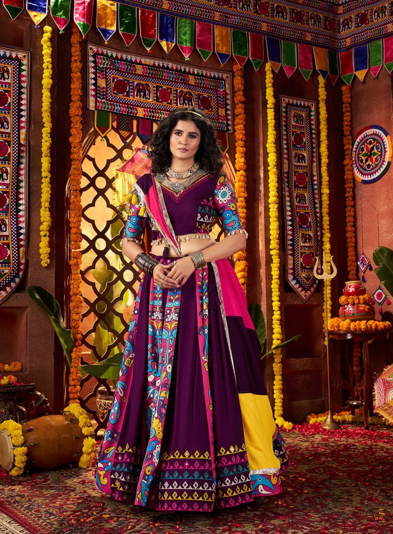 Royal Velvet Bloom Chaniya Choli – Purple Radiance in Multi-thread Handwork