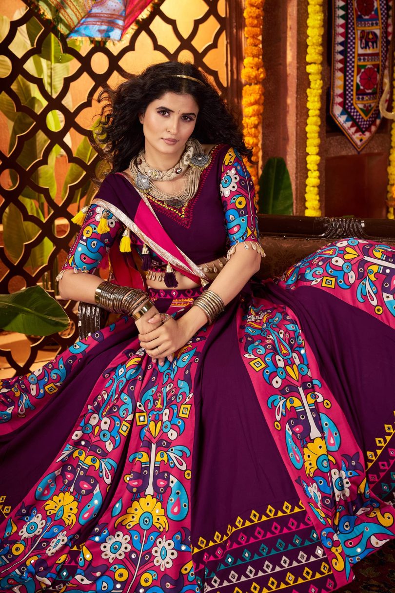 Royal Velvet Bloom Chaniya Choli – Purple Radiance in Multi-thread Handwork - Image 4