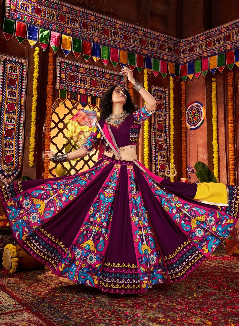 Royal Velvet Bloom Chaniya Choli – Purple Radiance in Multi-thread Handwork - Image 3