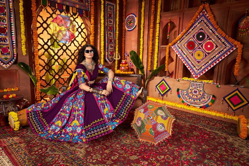 Royal Velvet Bloom Chaniya Choli – Purple Radiance in Multi-thread Handwork - Image 2