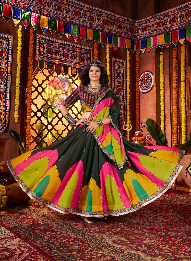 Midnight Muse Chaniya Choli – Gajji Silk Glory with Mirror Sparkle - Image 6