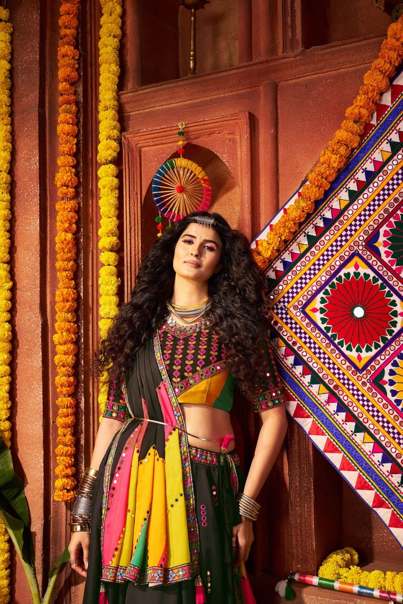 Midnight Muse Chaniya Choli – Gajji Silk Glory with Mirror Sparkle - Image 5