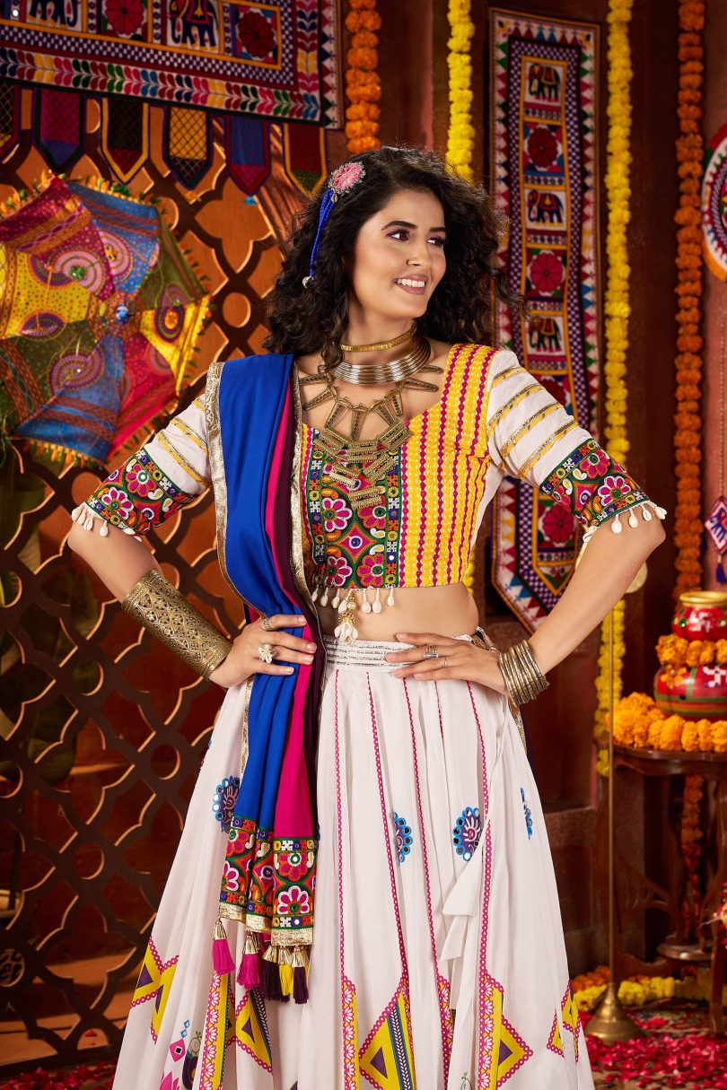 Ivory Charm Chaniya Choli – Royal White with Artistic Hand Detailing - Image 2
