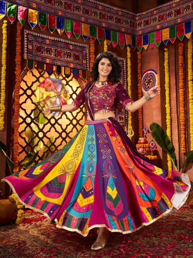 Mehfil Magic Chaniya Choli – Multicolor Marvel in Gajji & Satin Fusion
