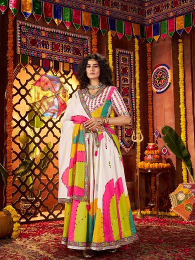 Snow Lotus Chaniya Choli – Pure White Perfection in Gajji Silk