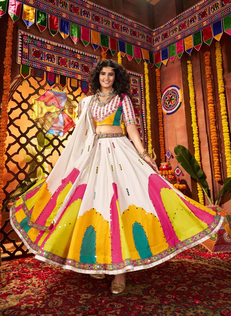 Snow Lotus Chaniya Choli – Pure White Perfection in Gajji Silk - Image 2