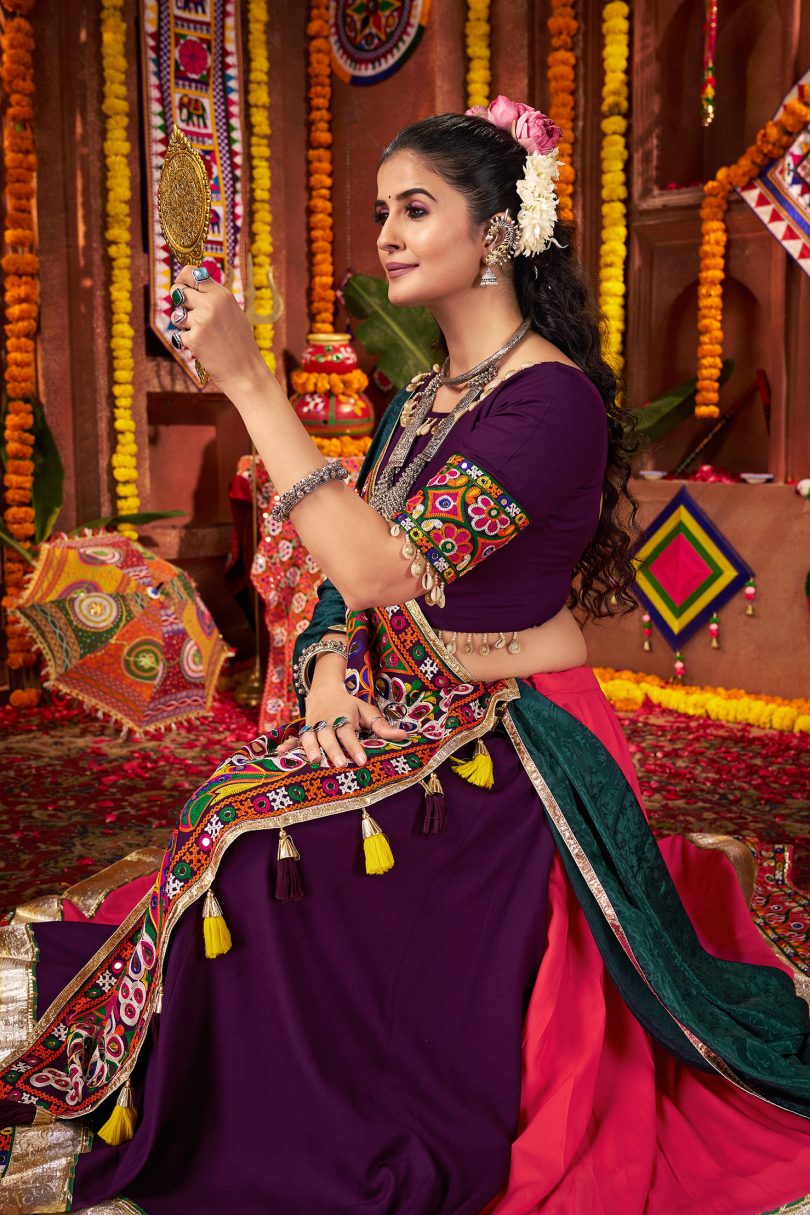 Rajvanshi Chaniya Choli – Kutchi Mirror & Lampi Work with Jacquard Dupatta