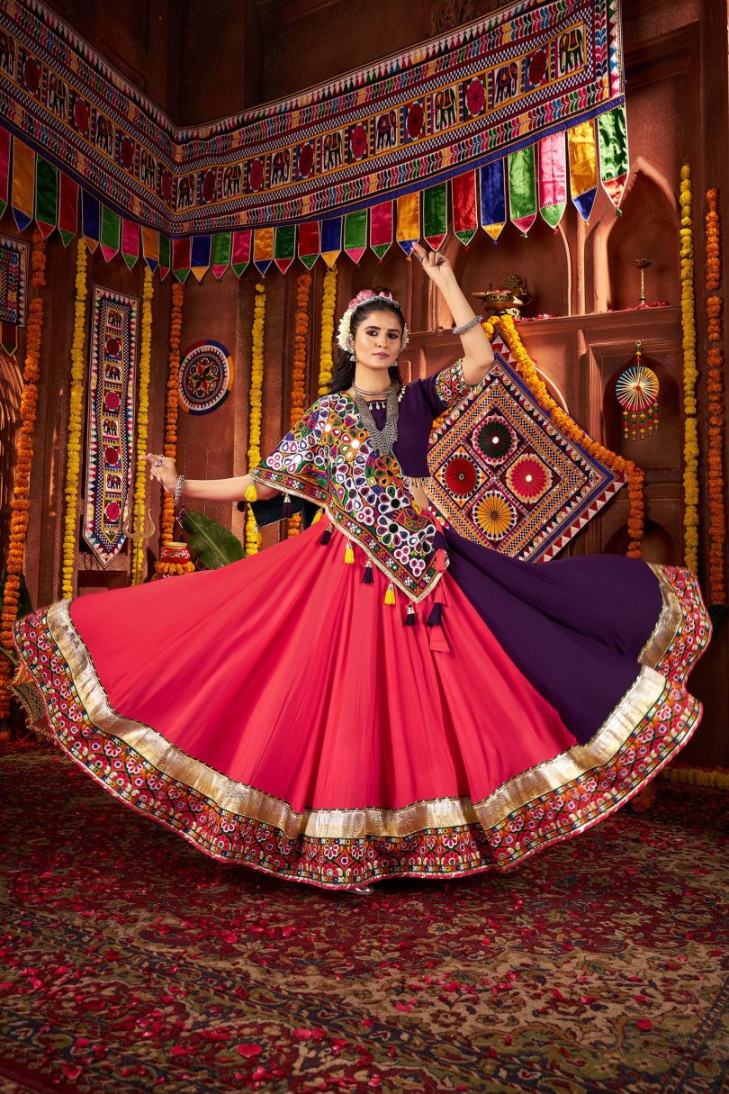 Rajvanshi Chaniya Choli – Kutchi Mirror & Lampi Work with Jacquard Dupatta