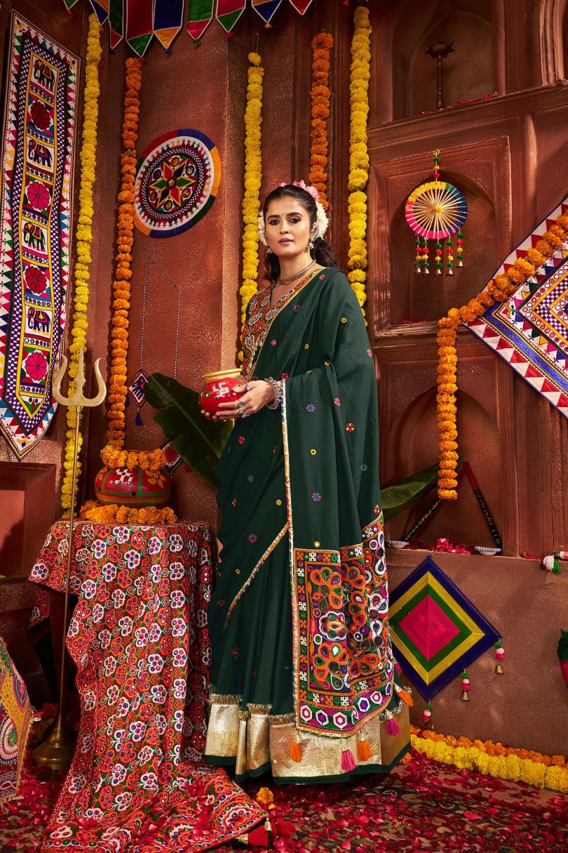Pachrang Chaniya Choli – Green Kutchi Mirror Work Set - Image 4
