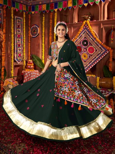Pachrang Chaniya Choli – Green Kutchi Mirror Work Set