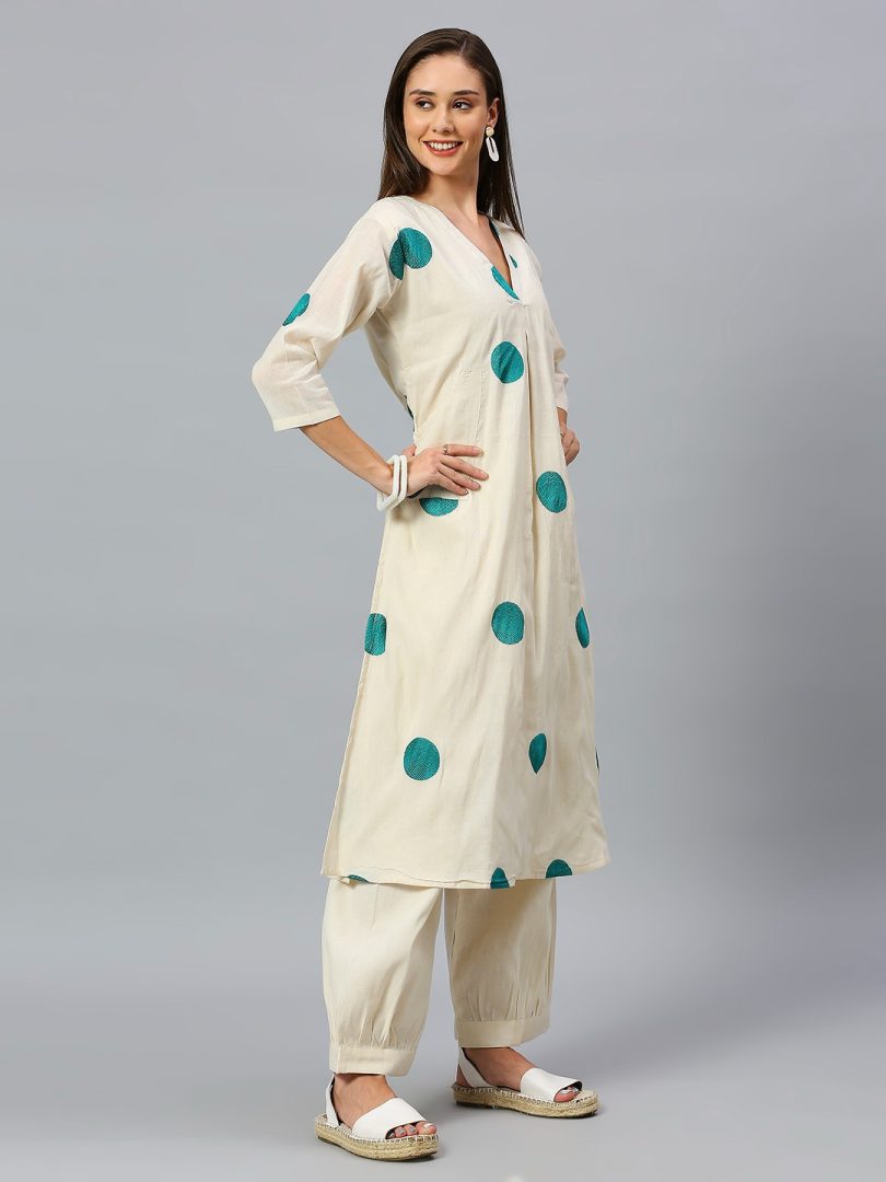White Linen Kurti – Black Circular Embroidery - Image 10