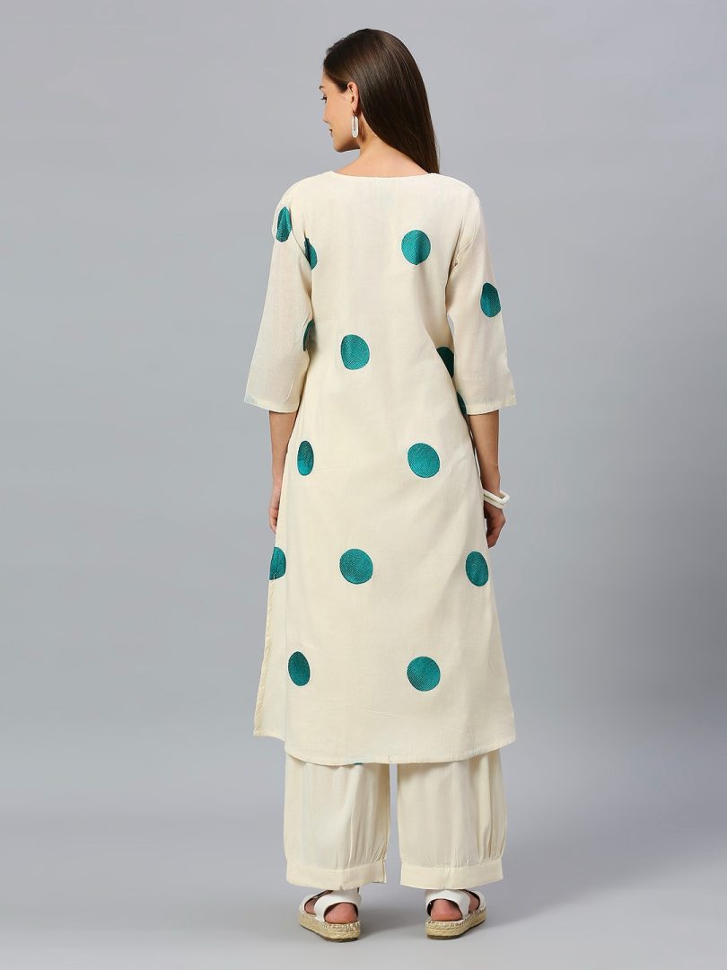 White Linen Kurti – Black Circular Embroidery - Image 11