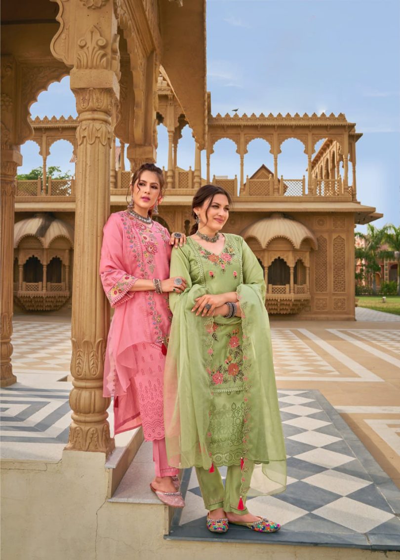 Premium Pure Mul Chanderi Designer Kurti Set with Organza Dupatta - Image 7