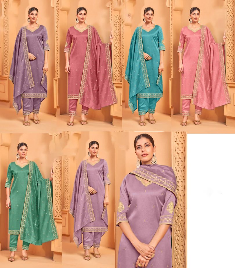 Premium Roman Shimmer Embroidery Suit - Image 2