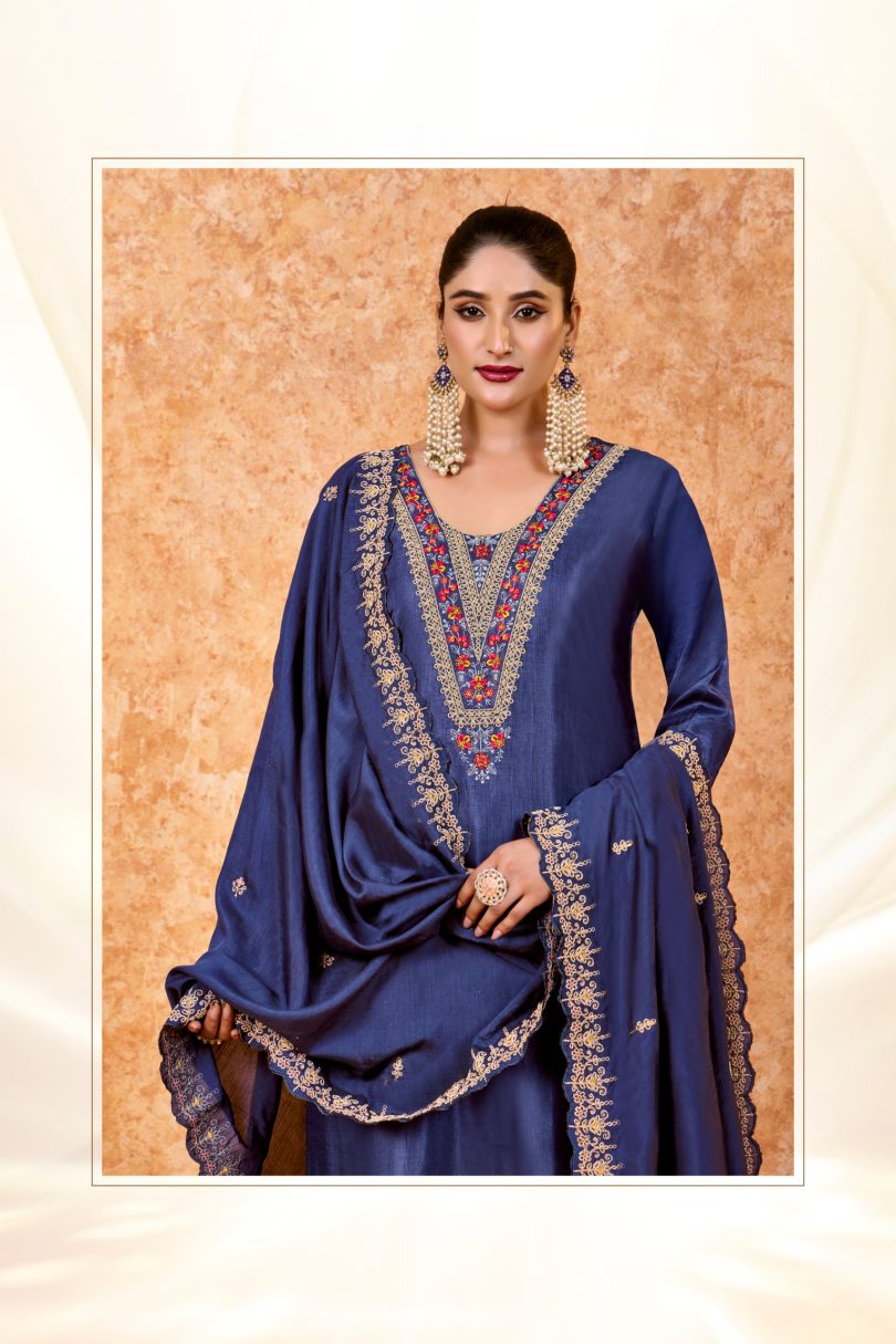 Pure Dola Satin Embroidered Suit with Cut-Work Dupatta - Image 6