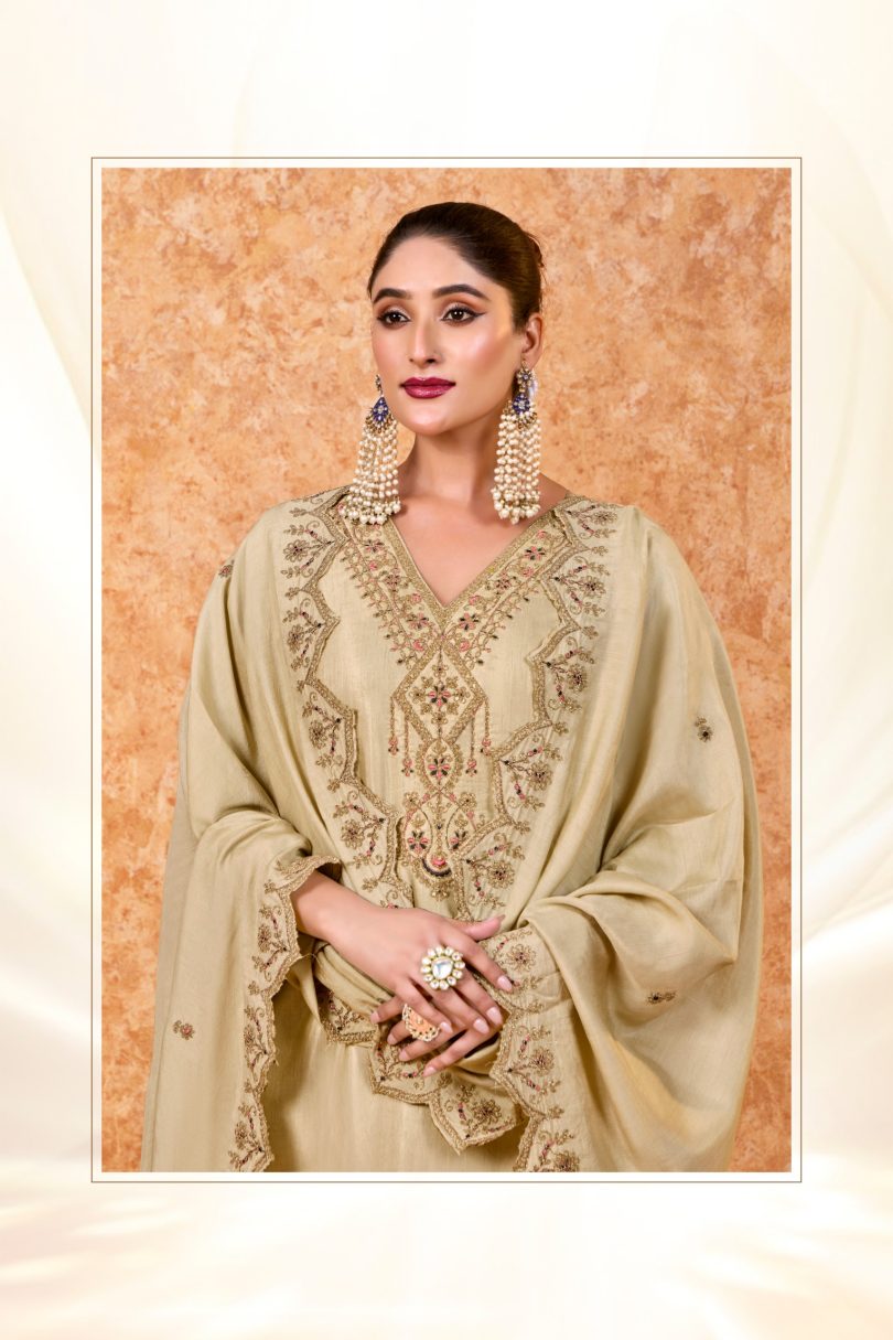 Pure Dola Satin Embroidered Suit with Cut-Work Dupatta - Image 8
