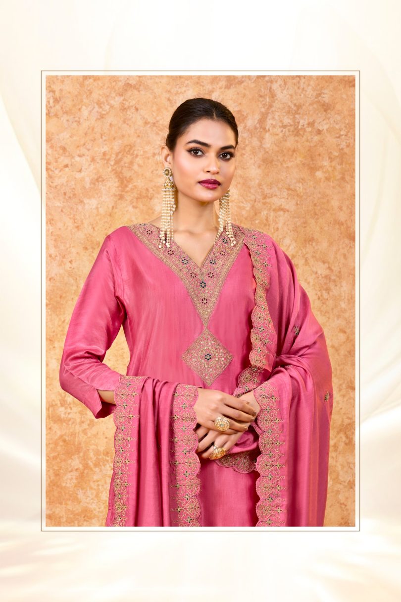 Pure Dola Satin Embroidered Suit with Cut-Work Dupatta - Image 4