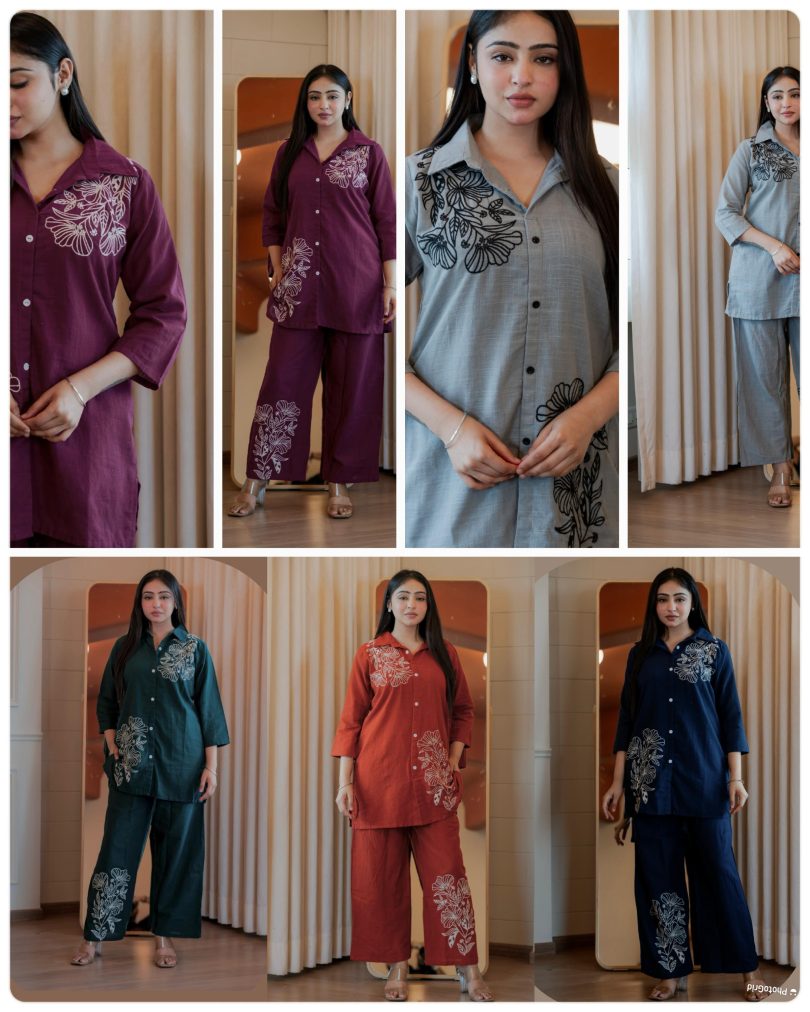 Elegant Cotton Slub Embroidered Co-ord Set