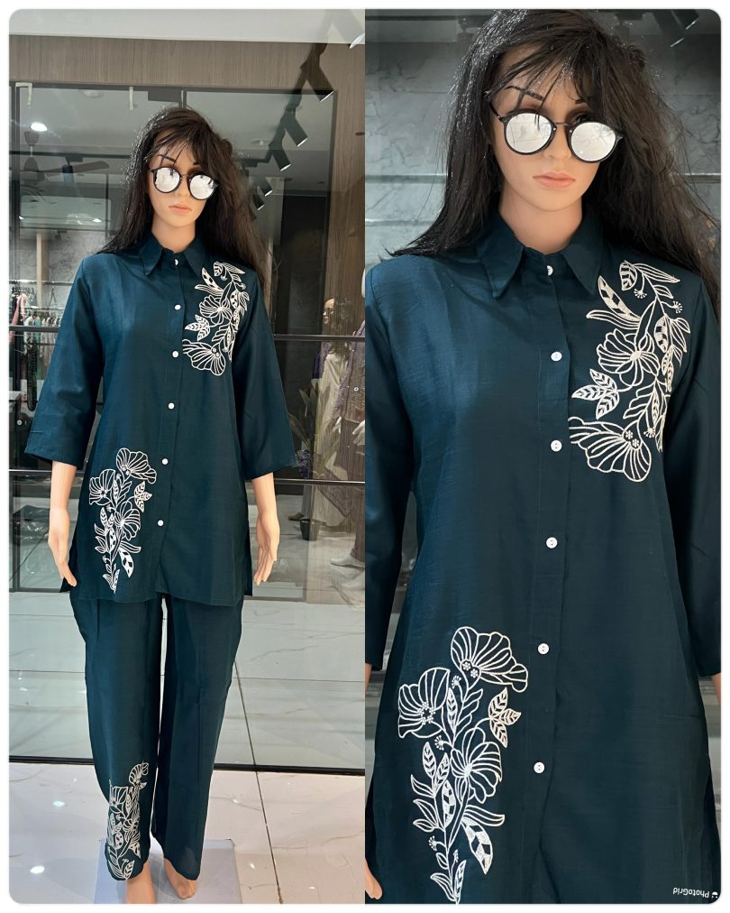 Elegant Cotton Slub Embroidered Co-ord Set - Image 5